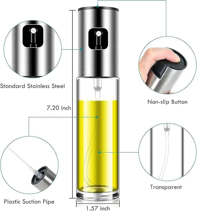 Stainless Steel Oil Spray Bottle – Refillable Cooking Oil Dispenser for kitchen airfryer & BBQ